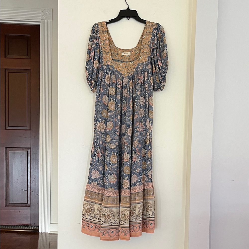 🌸✨ Spell Floral Bohemian Maxi Dress with Waist Tie – Size Small ✨🌸